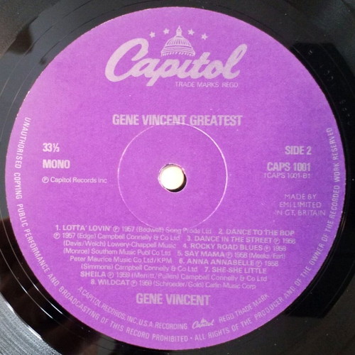 Gene Vincent Greatest vinyl near mint, rockabilly