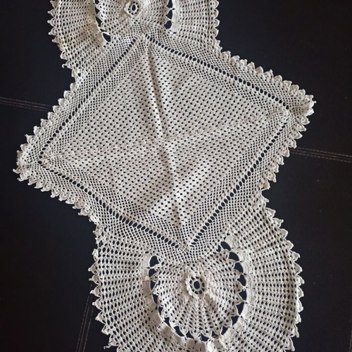 Crochet embroidery used, length 74cm width 45cm