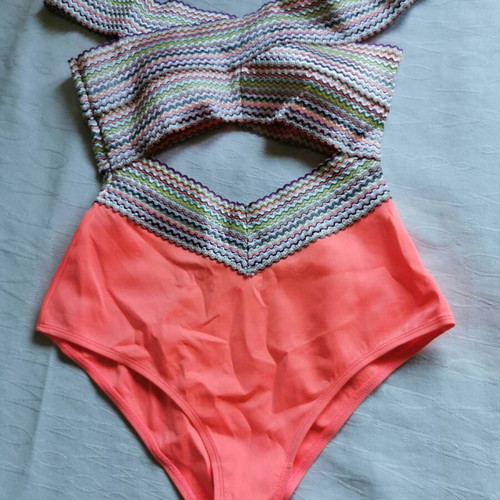 River Island one-piece swimsuit with cut-out and off-shoulder design