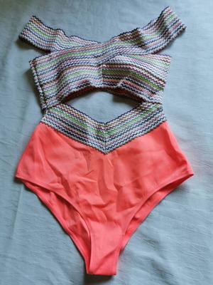 River Island one-piece swimsuit with cut-out and off-shoulder design