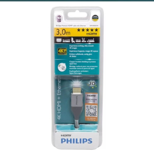 Philips HDMI 2.0 Braided Cable HDMI male - HDMI male 3m Γκρι SWV3453S/10