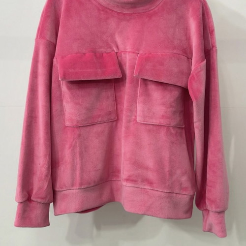 Velvet set with pockets on blouse and pants, new, pink, sizes 14 and 16
