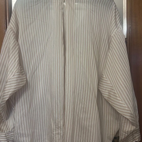 Zara Oversized Neutral Striped Button-Up Shirt Size XL Like New