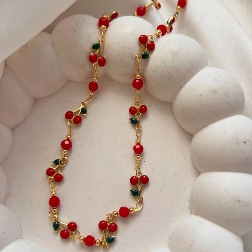Cherries necklace and bracelet set new, red and gold