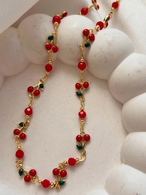 Cherries necklace and bracelet set new, red and gold