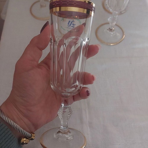 Venetian crystal champagne glasses new, set of 6 with 22-carat gold leaf