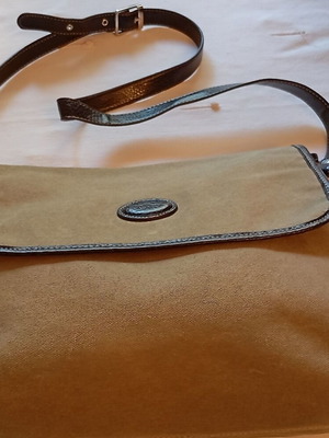 Women's crossbody bag like new, khaki fabric with brown leather straps