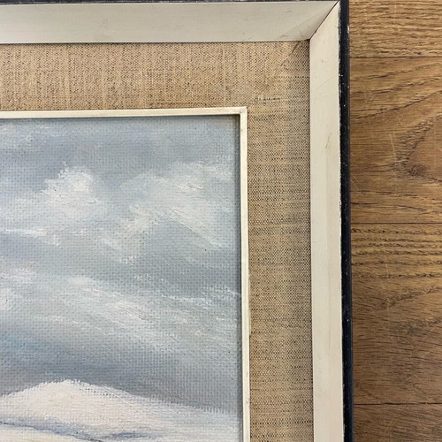 Oil painting used snowy landscape with frame and linen mat