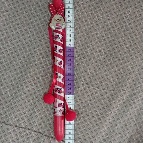 Handmade red candle like new with wooden bunny and ladybug ribbon 40 cm