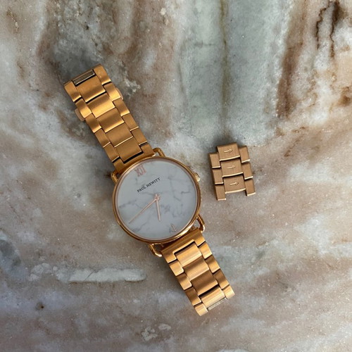 Paul Hewitt rose gold steel watch with marble dial new