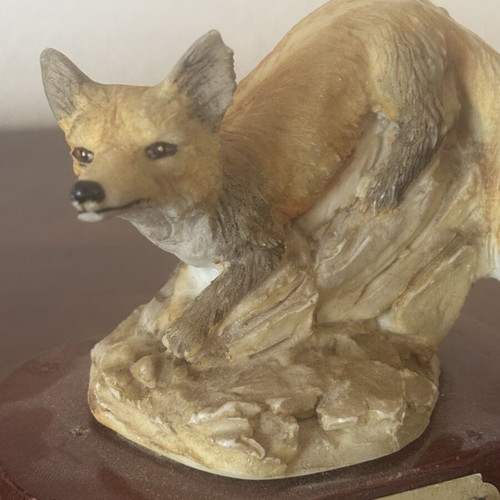 Vintage Wildlife Fox Figurine on Wooden Base like new
