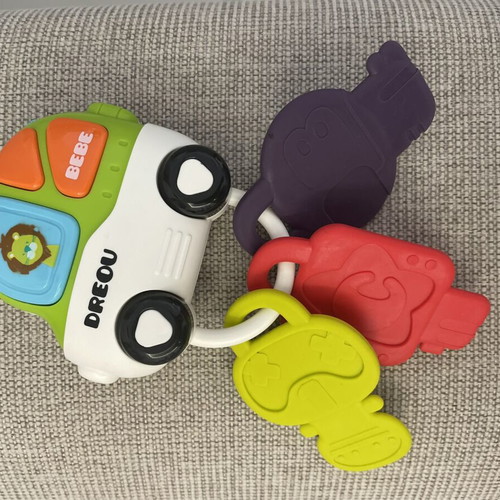 Luna Car Keys toy used with teether and pacifier clip