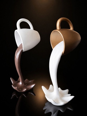 Decorative coffee cup set of 2 with flowing design, new