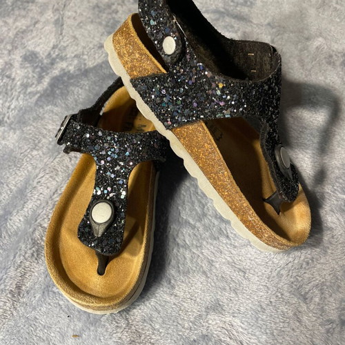 Children's leather sandals used No 27 blue glitter