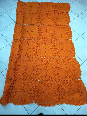 Crochet blanket wool used, orange 2.00x2.10 m