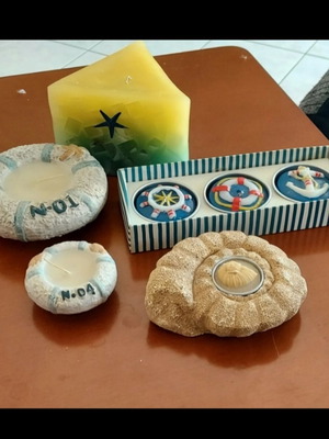 Vintage candle set like new, various shapes including ceramic and tealight