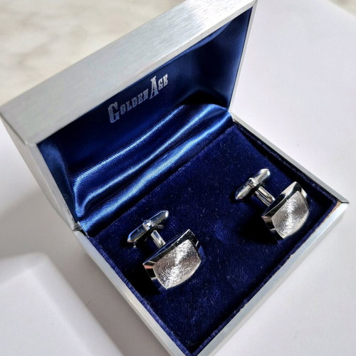 Vintage Golden Age cufflinks new, silver tone with geometric design