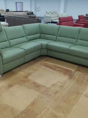 Dale corner sofa mint color new, natural leather with relax mechanism