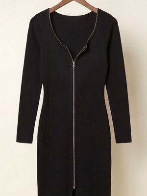 Black winter dress with front zip, size M
