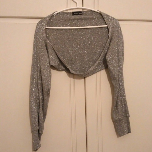 Top and bolero from silver thread used, size M with rhinestone brooch
