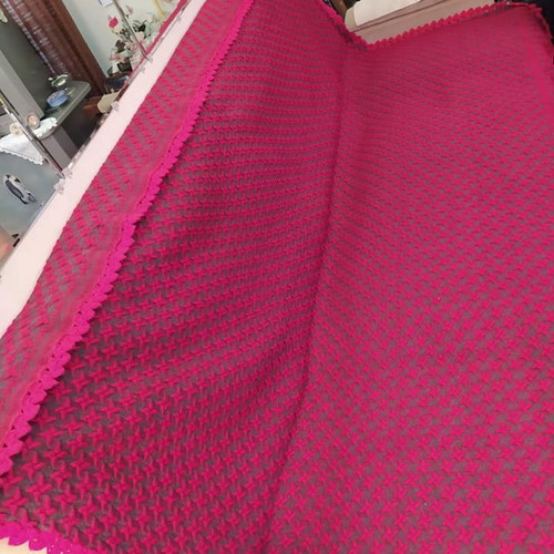 Woven wool blanket like new, red with handmade lace