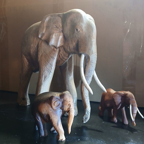 Elephant set of 3 wooden handmade decorations like new