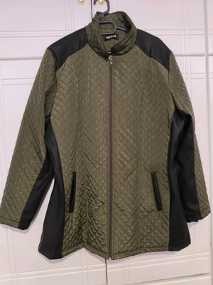 Plus Size Jacket new NoS khaki with black quilted and leather details