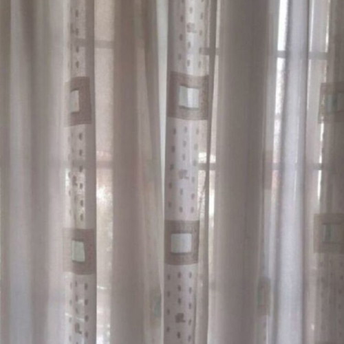 Ecru curtain with green details, like new, ready sewn 3.07×2.05 m