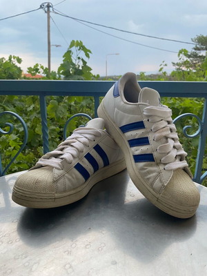 Adidas Superstar sneakers used, white and blue
