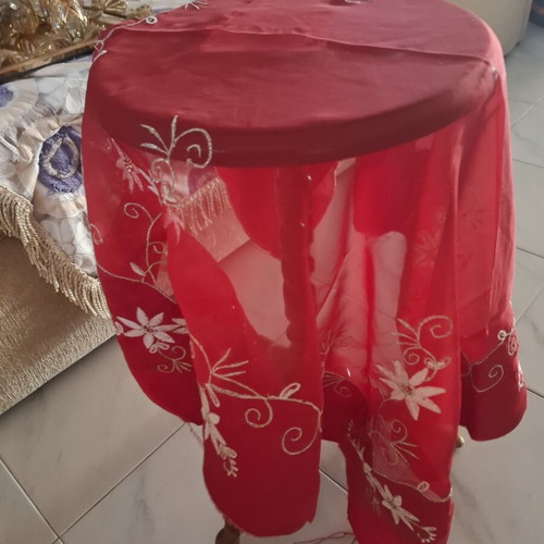 Red round tablecloth