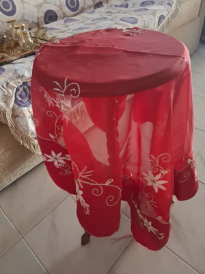 Red round tablecloth