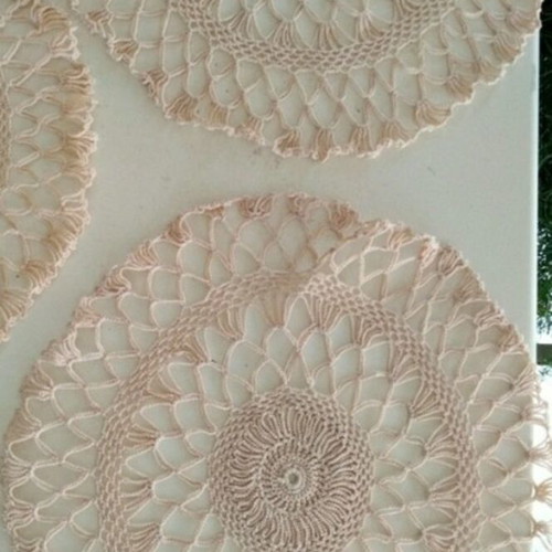 Crocheted Doilies Vintage Set of 2 Beige 32 cm Like New