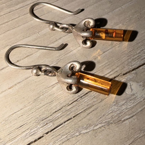 Silver earrings with amber, like new