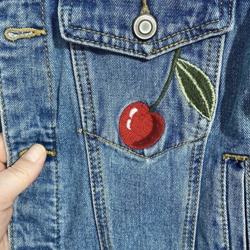 Forever 21 Cherry Denim Jacket Size Small Like New