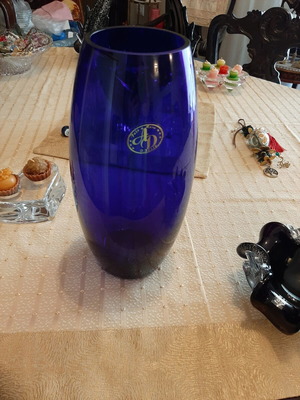 Blue cobalt glass vase Wanda Hand Poland new
