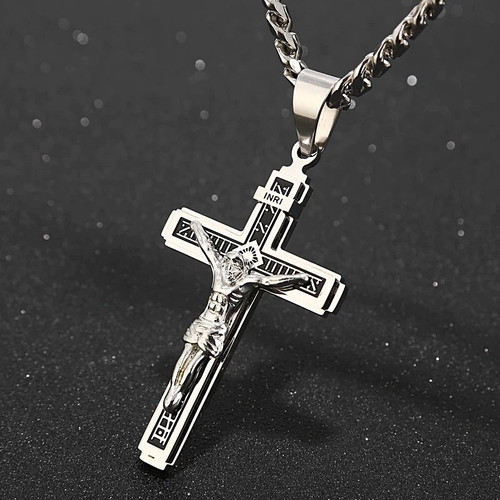 Cross Necklace Jesus Christ Crucifix Silver