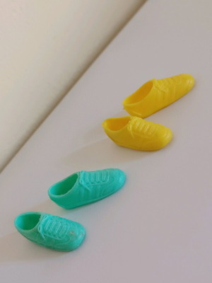 Barbie Skipper tennis sport shoes used, vintage 90s yellow and turquoise