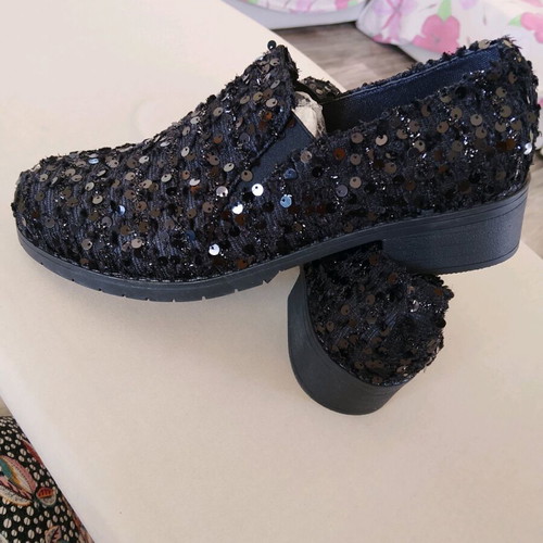 slim fit dress slacks Black dazzling glitter low heel ankle boot from Emma Go Shoes  EMMA GO  SHOES