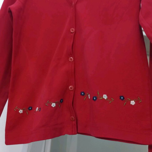 Women's cardigan used, red mako fabric, size S