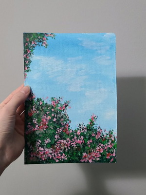 Painting Flowers handmade canvas sheet 14.5x20.5 cm