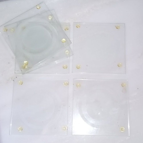 Glass square coasters used, set of 6 pieces