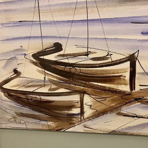 Painting with boats by Iliopoulos new canvas print