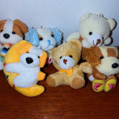 Set of 6 small plush animals used, keychain size