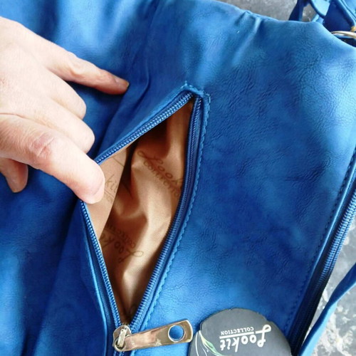 Blue bag with rhinestones, with a strap