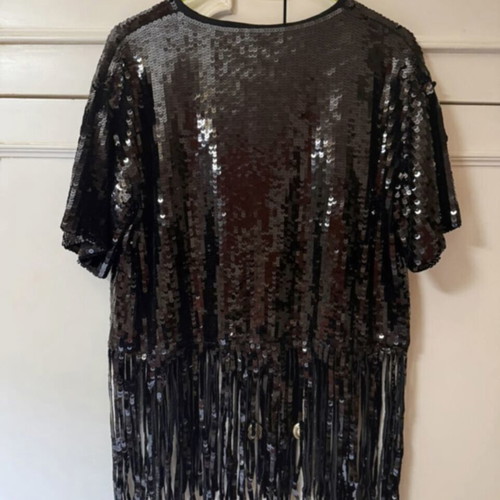 Zara Knit Black Blouse With Sequins And Fringes Like New