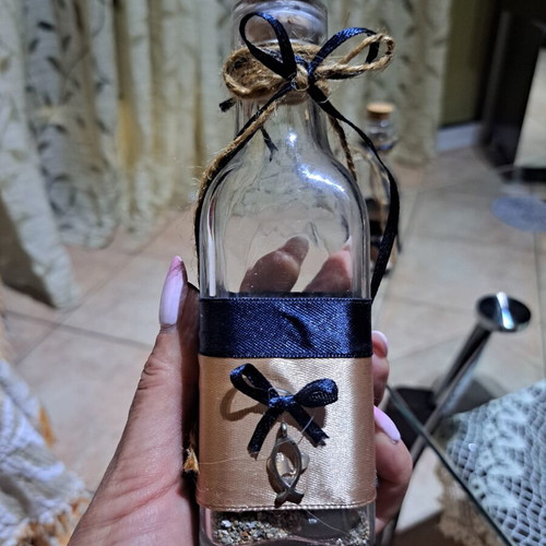 Decorative glass bottles new, set of 2 with ribbon and sand