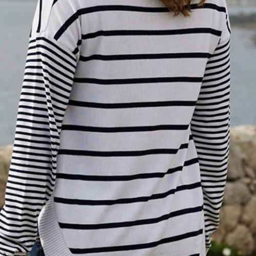 Prenatal knitted maternity blouse white striped, M
