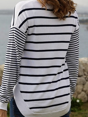 Prenatal knitted maternity blouse white striped, M