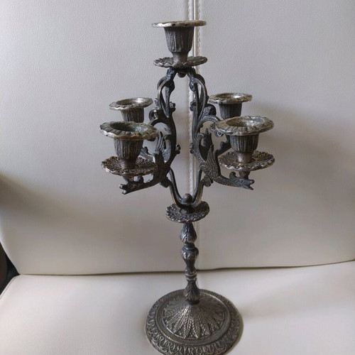 Silver-plated candle holder used, Giannitsa art vintage 70's