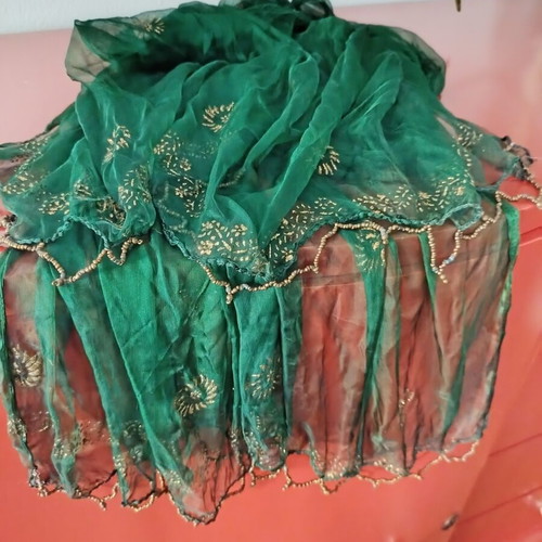 Indian green scarf like new, lightweight chiffon with gold details